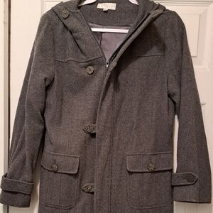 Gray, Wool Coat With Hood